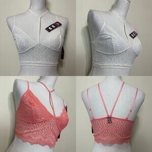 Long‎ Line Lace Choker Sexy Bra Lingerie Lace Bralette 2 Pack Small Pink & White